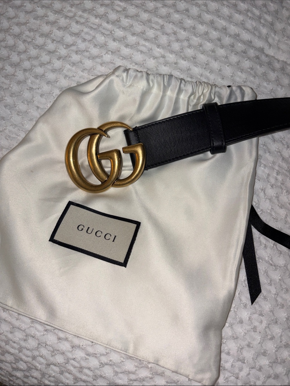 Gucci Black Leather Belt with Antique Gold Double G Buckle